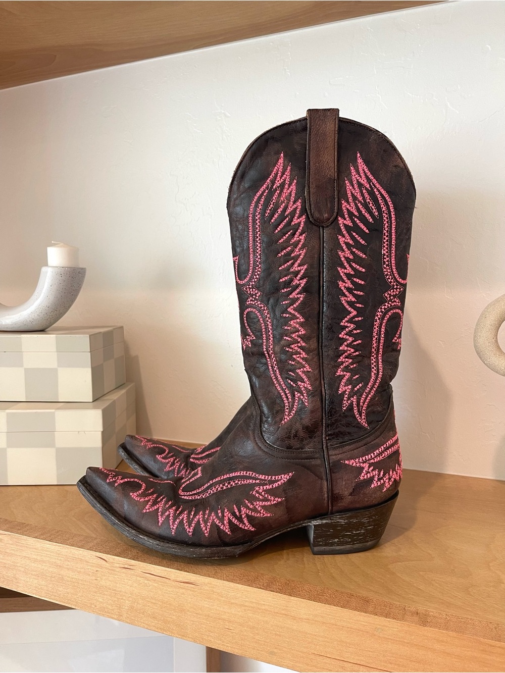 Old Gringo Eagle Cruz 13” Chocolate Brown Pink Embroidered Cowboy Cowgirl Boots